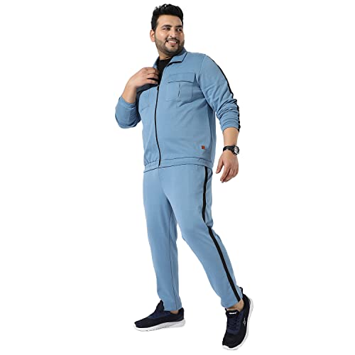 Image of Instafab Plus Men's Solid Blue Co-Ords Set For Casual Wear Regular Fit Cotton Blend Fabric Stretchable Clothing Set Crafted With Comfort Fit & High Performance For Everyday Wear