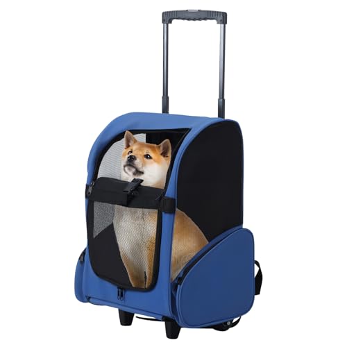 Sac à dos de voyage pour animal de compagnie, sac de transport à roulettes pour animal domestique avec roulettes, double roulettes, poignée télescopique,...