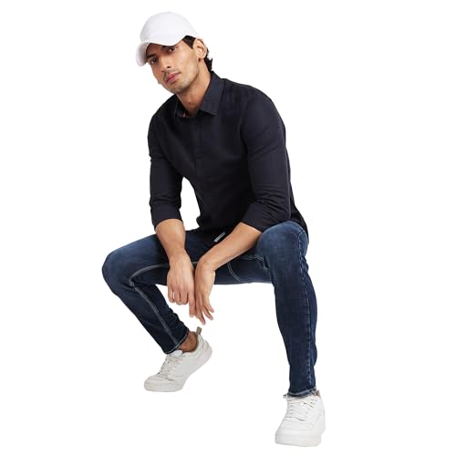Image of Being Human Grey Slim Straight Fit Regular Collar Long Sleeves Men's Shirt Clothing