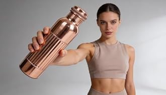 FURNISHFUL FINESSE Copper Water Bottle 1000 ml Pure Copper Bottles with Carry Bag For Sports, Yoga, Ayurvedic Vessels for Gym,Office,Hiking (Pack of 1, Natural Lining Bottle)