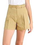 Allegra K Women's Summer Belted Cotton Work Office High Waist Shorts with Pockets Medium Khaki