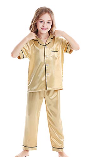 Image of Kids Satin Short-Top and Long-Pants 2-Pieces Pajamas Sleepwears Set