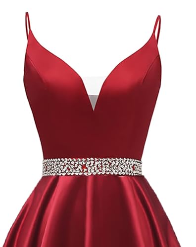 A-line Satin Prom Dresses Sleeveless for Women, Short V Neck Spaghetti Straps Homecoming Dresses Evening Dresses2