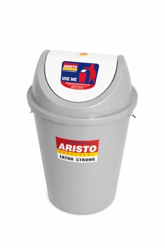 Image of ARISTO Plastic Swing Lid Garbage Waste Dustbin 32 Ltr (Grey), (38(D) X 53.6 Cm)