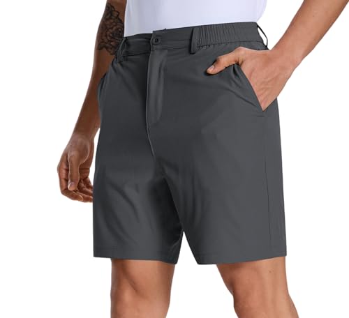 Zalify Mens Golf Dress Casual Shorts 7' Stretch Flat Front Quick Dry Summer Work Pants Darkgrey