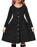 Arshiner Girl's A-Line Casual Skater Dress Long Sleeve Desses Black Size 10-12 Years