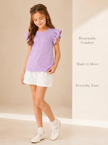 Image of Girls' Summer Shirts Cute Tops Ruffle Sleeve Crew Neck Casual Tees