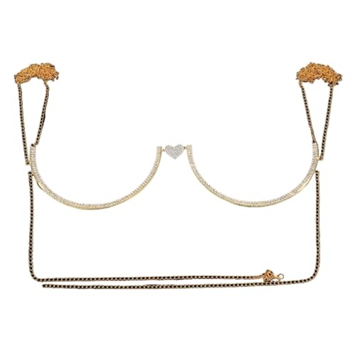 Rhinestone Chest Bracket Chain Trendy Crystal Bra Chain Sexy Bikini Beach Bra Body Chain Jewelry for Women (Gold)