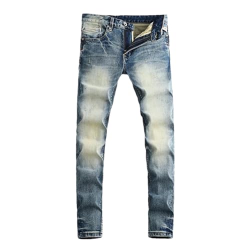 Men's Fashion Retro Stretch Slim Fit Ripped Jeans Vintage Denim Pants