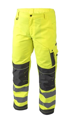 HÖGERT Technik WERSE XL Warnschutz Arbeitshose Herren – Sichtbare Arbeitskleidung Gelb mit Reflexstreifen, Oxford-Verstärkung, Kniepolstertaschen, 7 Taschen, EN ISO Standard, BAU, Straße, Industrie
