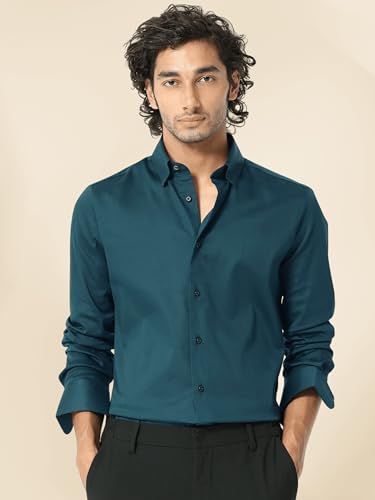 Image of IndoPrimo Men's Satin Shirt with Spread Collar Neck Line Solid Pattern Full Sleeves Regular Fit Western Style and Standard Length