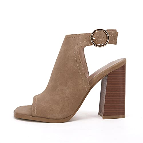 Image of Ermonn Women's Open Peep Toe Sandals Chunky Block High Heel Cutout Booties