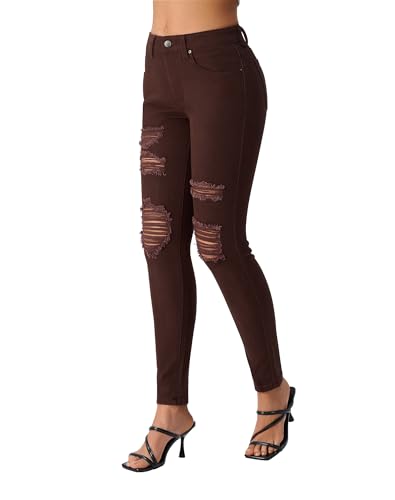 Image of roswear Women's Essentials Ripped Mid Rise Destroyed Skinny Jeans