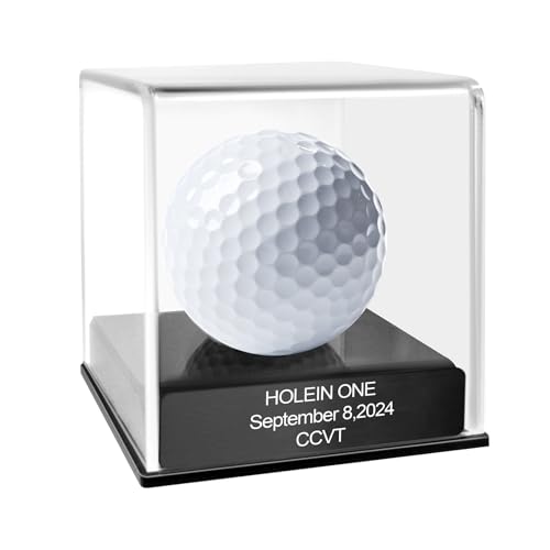 Custom Golf Hole-in-One Display Case, Acrylic Golf Ball Display Case, Custom Engraved Plaque, Commemorate Your Hole in One Shot (Black)