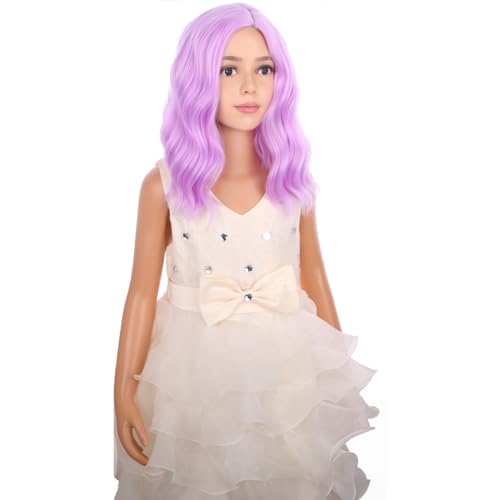 Image of PATTNIUM Kids Short Purple Pink Wig Girls Lavender Purple Curly Wavy Wig Short Synthetic Hair Wigs