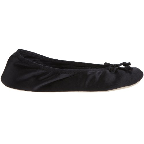 Image of Isotoner Women's Classic Satin Ballerina Slipper, Black, Medium (6.5-7.5 M US)