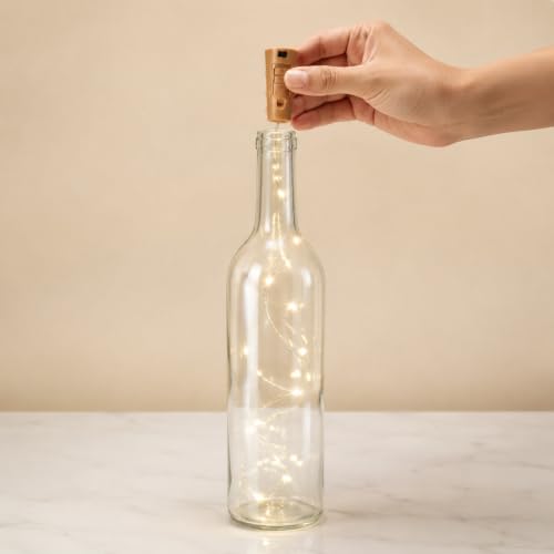 Image of fizzytech Wine Bottle Cork Copper Wire Fairy String Lights Pack of 10, 2 Meter Battery Operated Warm White Lights for Party, Wedding & Romantic Decor - 20 LED