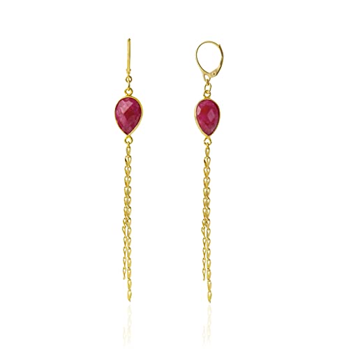 Boucles d'oreille plaqué or pierre Rubis Rose - Bijoux Fushia et or - Boucles pendantes goutte - Bijoux pierres - Boucles oreilles fines