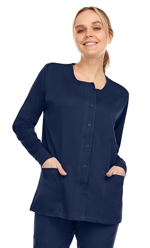 MediChic Women's Scrubs Medical Warm Up Nurse Scrub Jacket, Available in Over 10 Colors Navy