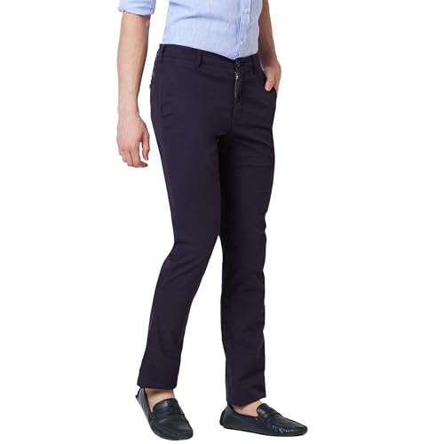 Image of Colorplus Men's Cotton Blend Solid Piece Dyed Pattern Contemporary Fit Flat Front Casual Trouser