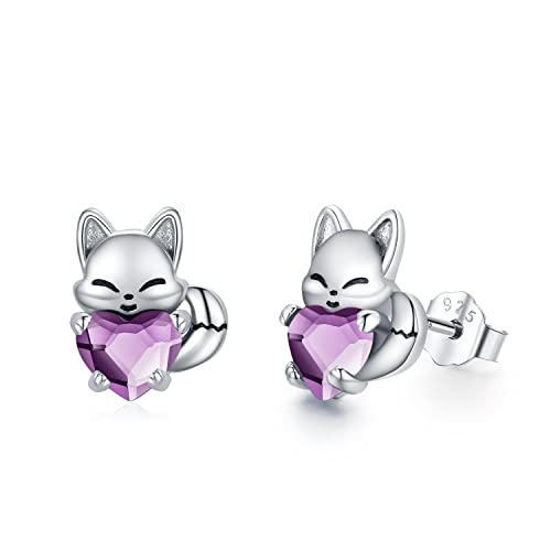 Pendientes de zorro de plata de ley 925 auténtica y cristales finos de alta joyería infantil