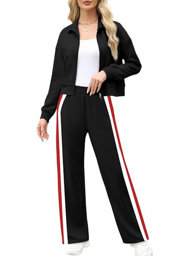 Image of XIEERDUO Lounge Sets for Women 2025 Sweatsuit 2 Piece Outfits Sweatshirt Wide Leg Sweatpant Tracksuit Matching Set