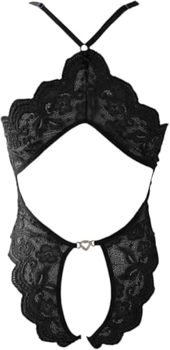 FLLAGG20 Damen Dessous Lingerie Body Nachtwäsche Pyjamas Sexy Nachthemd bodysuit Babydoll Négligé (BLACK, M)
