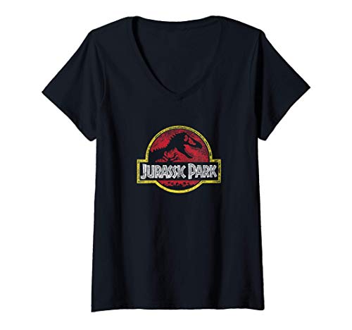 Femme Jurassic Park Classic Retro Red Doodle Transparent Logo T-Shirt avec Col en V Cover