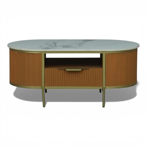 Image of Monaco Centre Table | Premium Sintered Stone Center Top Table for Living Room | Coffee Table | 110 x 60 x 45 cm | Premium Acrylic Terracotta Brown Finish
