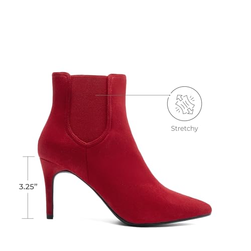 DREAM PAIRS Women's Pointed Toe Stiletto High Heel Ankle Booties,Size 5.5,Red/Suede,KIZZY-1