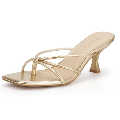 Image of Women's Strappy Square Open Toe Kitten Heel Thong Sandals Slip On Mule Style Dressy Summer Heels