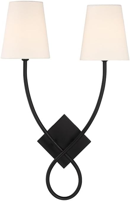 Savoy House 9-4928-2-89 Barclay Modern Vintage White Linen Fabric Wall Sconce, 2-Light 120 Total Watts, 23" H x 16" W, Matte Black