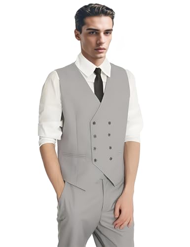 3 Piece Slim Fit Classic Double Breasted Formal Suit for Men - Wedding Prom Blazer, Pants, and Vest3