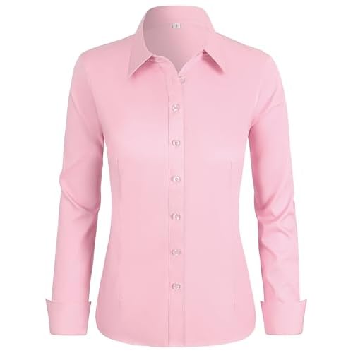 BBIBBI Regular, Petite & Tall XS-6XL Women's Stretch Long Sleeve Button Down Dress Shirts Solid Business Casual Work Blouse