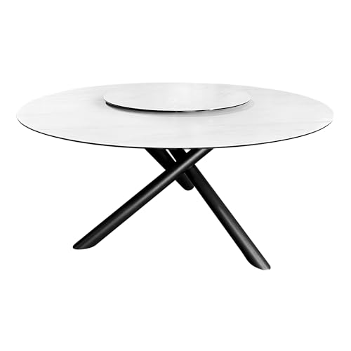 Riess Ambiente Runder Esstisch Spin 150cm weiß Keramik Marmor-Design Schwarze Metallbeine mit Drehplatte Esszimmertisch Küchentisch Speisetisch Tisch drehbar