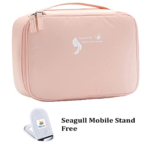Seagull flight of fashion Cosmetic Bag , Make up Bag for Home & Travel ,Vanity Bag with Pouch for Brushes ,Toiletries , Cosmetics with Mobile Stand - 24 x 18 x 8 cm - Pink - Image 4