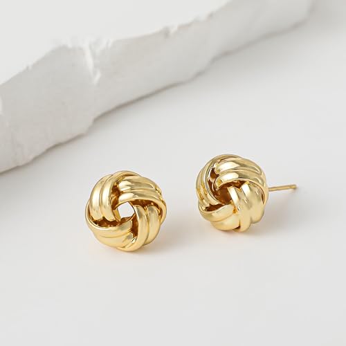 Image of SHERLOVE Chunky Knot Gold Earrings Women Statement Drop Dangle Earrings | 14K Gold Plated Hypoallergenic Lightweight,Trendy Dainty Elegant Cute,Women Gold Jewelry Fashion Accessories Gifts