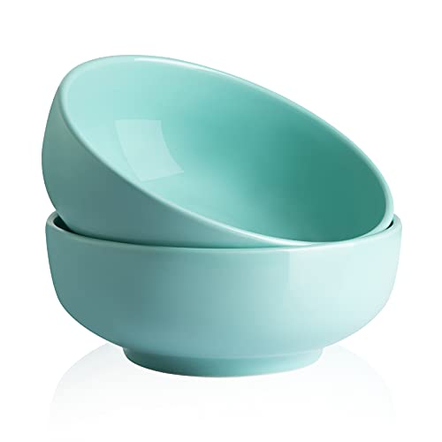 Sweejar 37 Ounce Porcelain Serving Bowls For Salad Pasta Soup, 7 Inch Ceramic Bowl Set For Family Daily Use, Stackable Bowls For Kitchen, Set Of 2(Turquoise) #TOP9