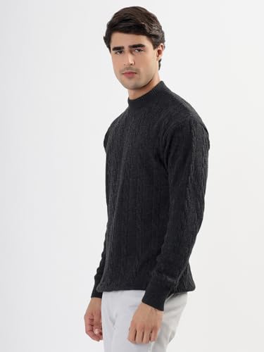 Image of Kvetoo Men's High Neck Cable Knit Sweater | Winter Pullover | Warm Wool Blend |Casual Full Sleeve Sweater for Men | Stylish Ribbed Neck Slim Fit Winterwear