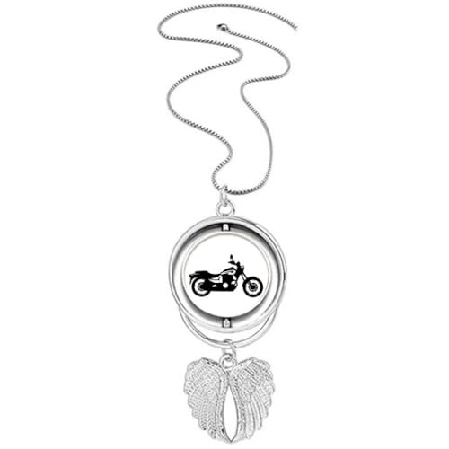 Collier ailes d'ange avec illustration moto mécanique noir aux finitions de précision