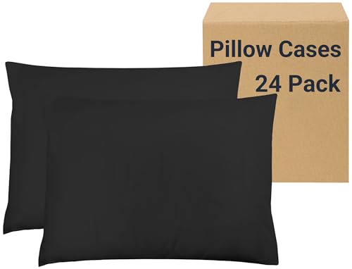 ZPECC Pillow Cases Bulk 24 Pack - Queen Pillowcases with Envelope Closure, Soft Brushed Microfiber Pillow Cover for Hotel Airb&bs Hospital Bedding Essential, Black