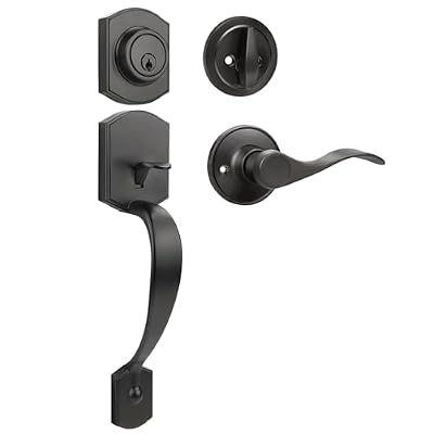Probrico Front Door Lock Set Black Front Door Handle Set, Entry Door Locksets with Deadbolt Single Cylinder Front Door Handle and Deadbolt Set, 1 Set