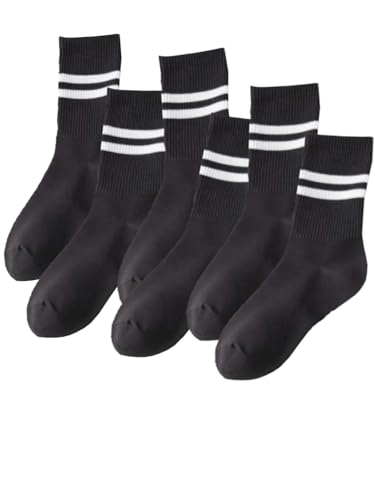 Womens Crew Socks Cotton Striped Quarter Casual Socks Vintage Retro Athletic Running Sock 3 Pairs