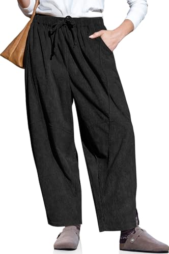 TARSE Womens Corduroy Harem Pants Casual Elastic Waist Wide Leg Pants Loose Fit Baggy Trousers with Pockets