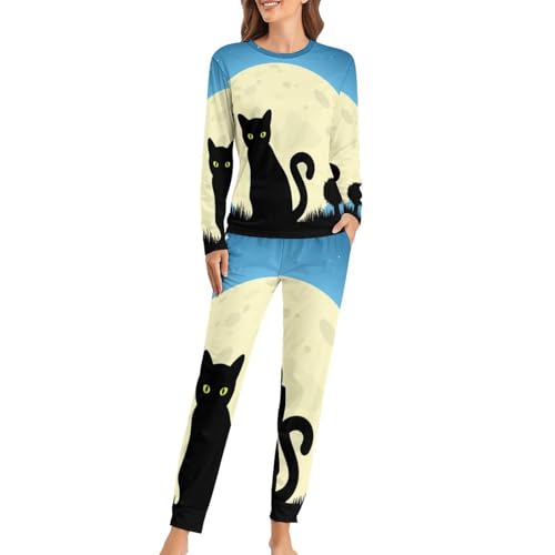 Pyjama femme Chat Noir de la Lune ensemble de nuit anti-froid pour un sommeil serein