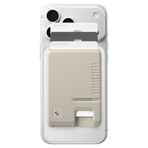 Image of Spigen for MagSafe Wallet, Classic LS (MagFit) Holds 3 Cards, Compatible with iPhone 17 /16 /15 /14 /13 /12 Pixel 10 MagSafe-Cases Pixelsnap Vintage Heavy Duty Hardshell Magnetic Card Holder - Stone