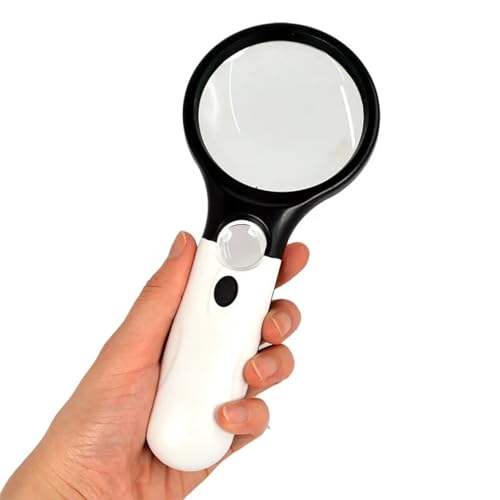 GLUN® 75mm Magnifier Glass with Inbuilt 3 LED Lights, 2 Lenses 45 * 22mm and 3 * 75mm, Reading, Jewellery Magnifying Glass Pack of 1