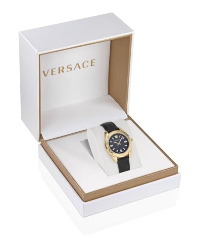 Versace Greca Time Collection Luxury Womens Watch Timepiece with a Black Strap Featuring a Gold Case and Black Dial4