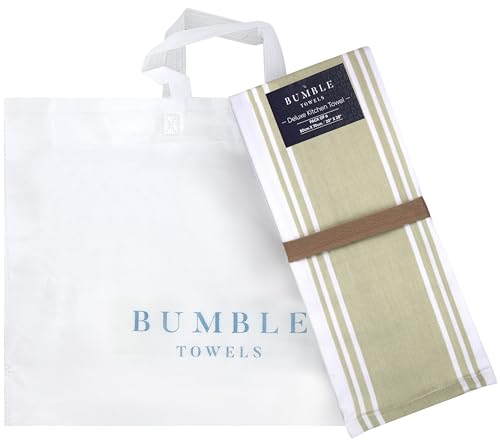 Premium Kitchen Towels (20”x 28”, 6 Pack) | Large Cotton Dish Towels | Flat & Terry Highly Absorbent Kitchen Linen Set with Hanging Loop | Wide Stripe Sage Green