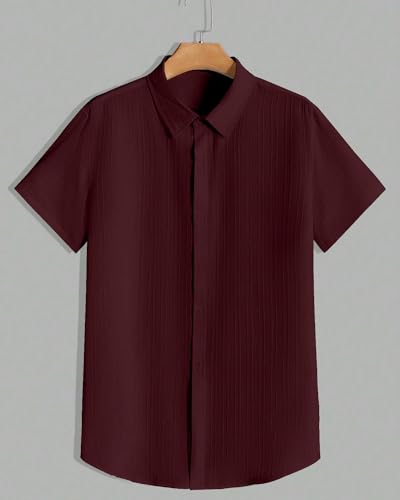Image of Paralians Men's Regular Fit Solid Pattern Polyester Shirt with Half Sleeve Collar Neck Satandard Length and Button Down Closure Type